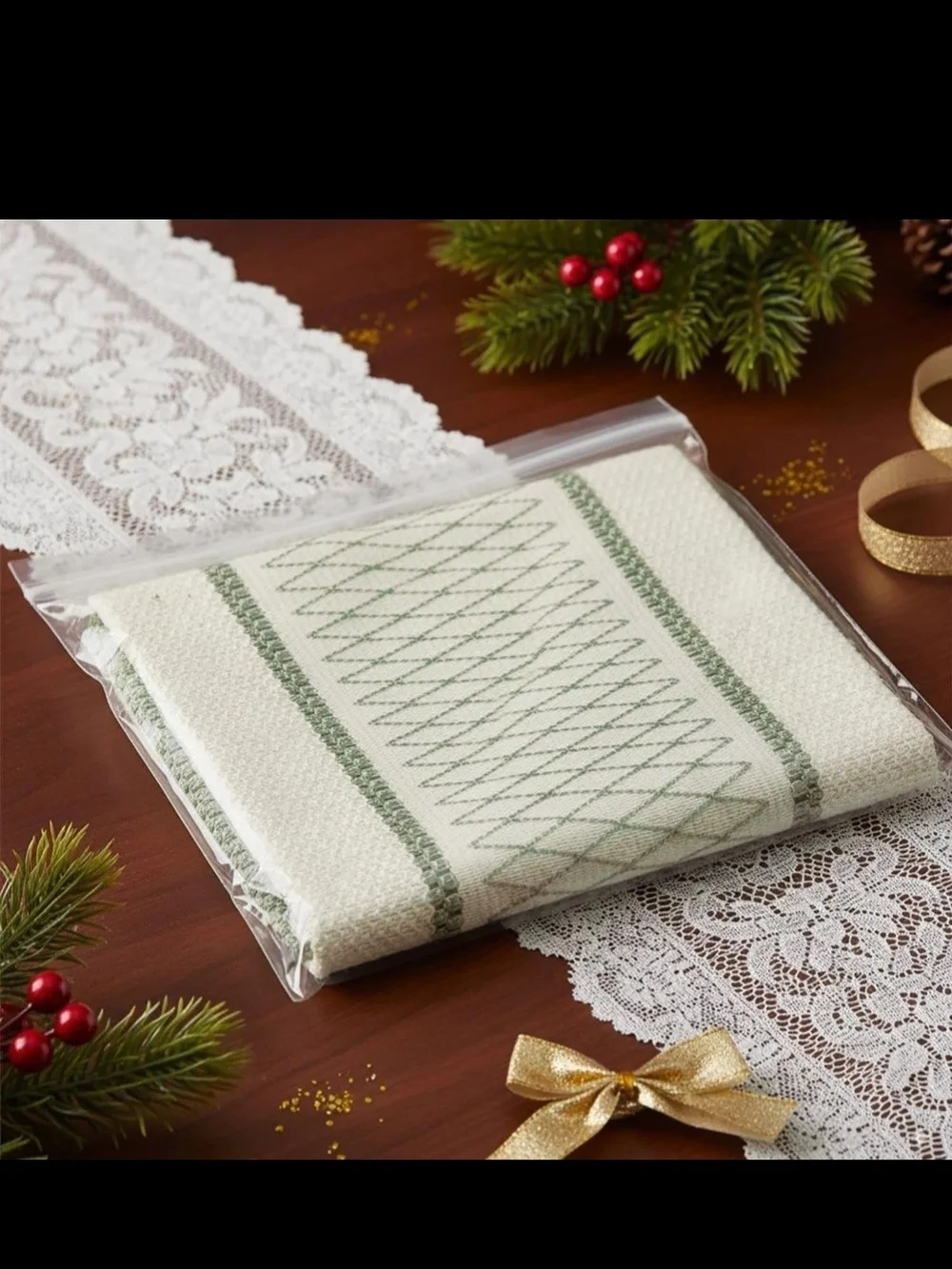 Cream and Green Woven Vanity Tray Runner